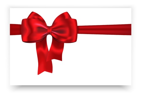 Red ribbon and bow for festive decorations. Gift card. Vector illustrationのイラスト素材