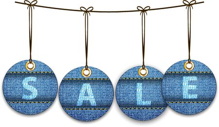 Shopping labels made of jeans. Price tags like Christmas ballsのイラスト素材