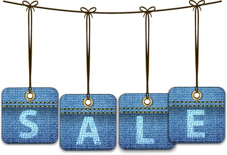 Shopping labels made of jeans. Price tagsのイラスト素材