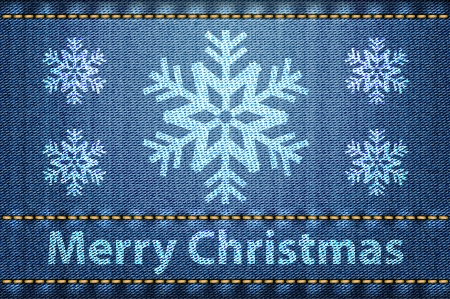 Merry Christmas greetings on blue jeans background. Vector illustrationのイラスト素材