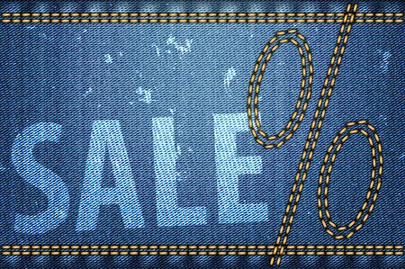 Sale word and percent stroke on blue jeans backgroundのイラスト素材