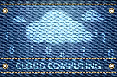 Cloud with Cloud computing words on blue jeans texture. Cloud computing concept. Vector illustrationのイラスト素材