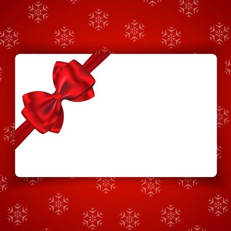 Winter holidays card with blank space for greetings and with bow and ribbon on snowflake background  illustrationのイラスト素材