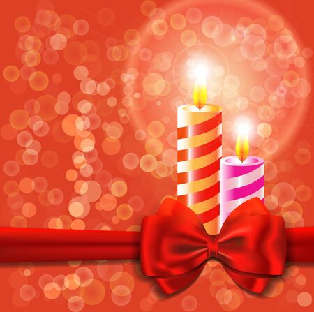 Abstract background with burning candle, red bow and blank space for greetings  Gift card  Vector illustrationのイラスト素材