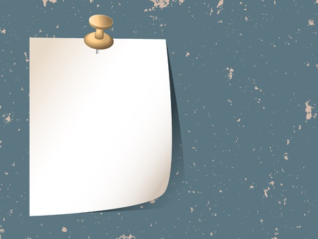 White sticky note paper attached with pin on grunge background  Vector Illustrationのイラスト素材