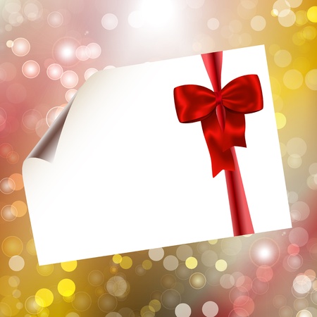 Paper with red bow on bokeh lights abstract background  Vector illustrationのイラスト素材