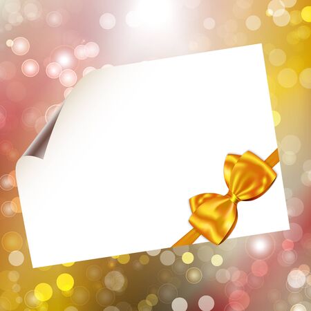 Paper with yellow ribbon and bow on bokeh lights abstract background. Vector illustrationのイラスト素材