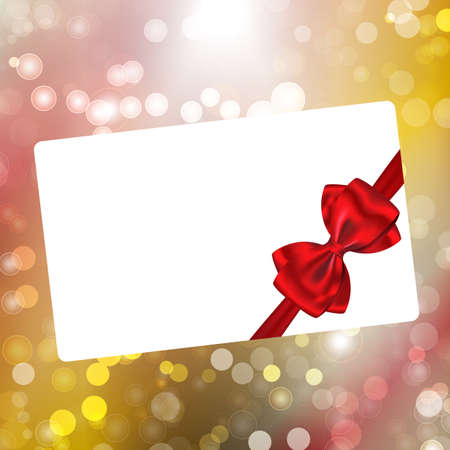 Paper with red ribbon and bow on bokeh lights abstract background. Vector illustrationのイラスト素材