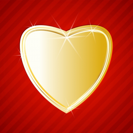 Golden shiny heart on red background.のイラスト素材
