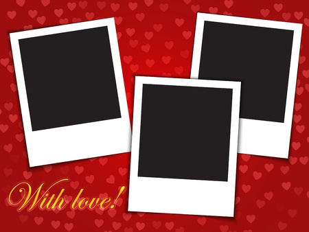 With love! words and three blank photo frames on red background.  illustrationのイラスト素材