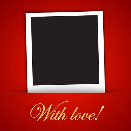 Love card template with blank photo frame on the red background.  illustrationのイラスト素材