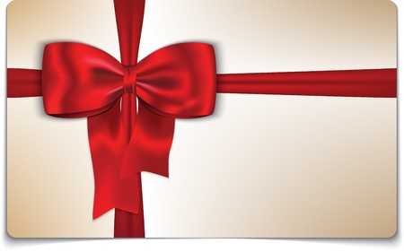 Blank gift card with red bow for celebrations and holidays.  illustrationのイラスト素材