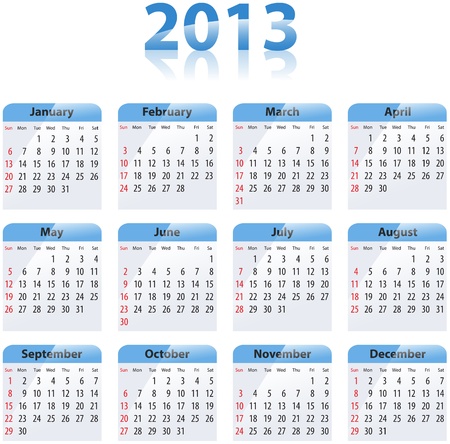 Blue glossy calendar for 2013. Sundays firstのイラスト素材