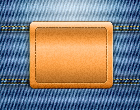 Brown leather label on blue jeans background. のイラスト素材