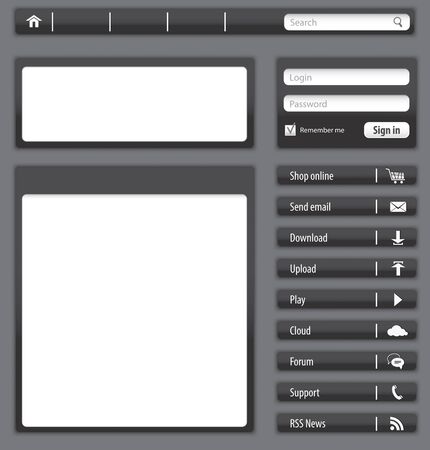 Website design dark gray elements and modules. Vector illustrationのイラスト素材