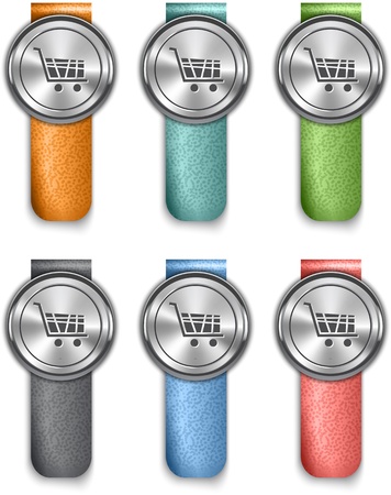 Online store metallic web elements on colorful leather straps. illustrationのイラスト素材
