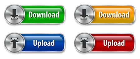 Download and upload metallic and glossy web elements with arrow sign illustrationのイラスト素材