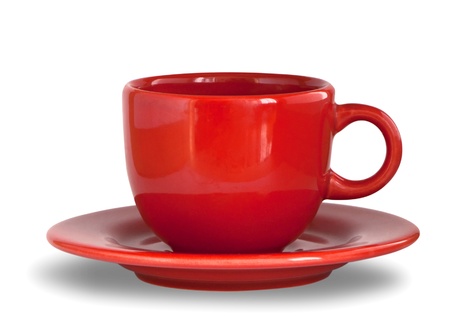 Red coffee cup with plate. Photo illustrationの写真素材