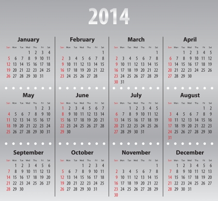 Solid calendar for 2014. Sundays firstのイラスト素材
