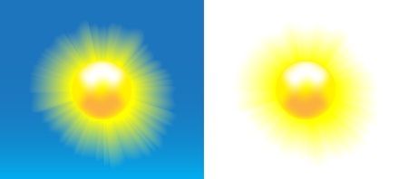 Shining sun with nice realistic rays over blue and white background.のイラスト素材