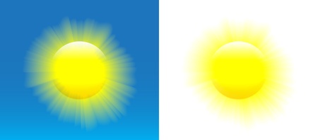 Shining sun with nice realistic rays over blue and white background. のイラスト素材