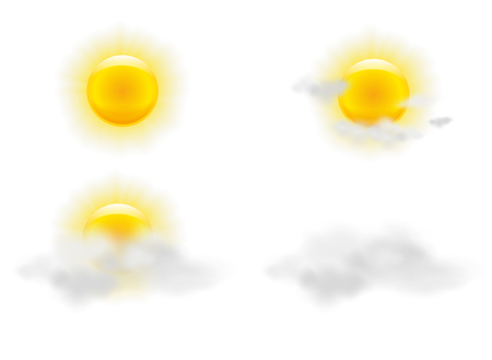 Sun and clouds in weather icons set. Vector Illustrationのイラスト素材