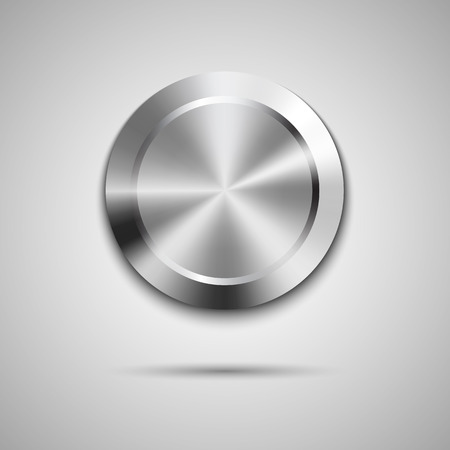 Abstract technology circle button template with metal texture (chrome, steel, silver), realistic shadow and light background for user interfaces (UI), applications (apps) and business presentationsのイラスト素材