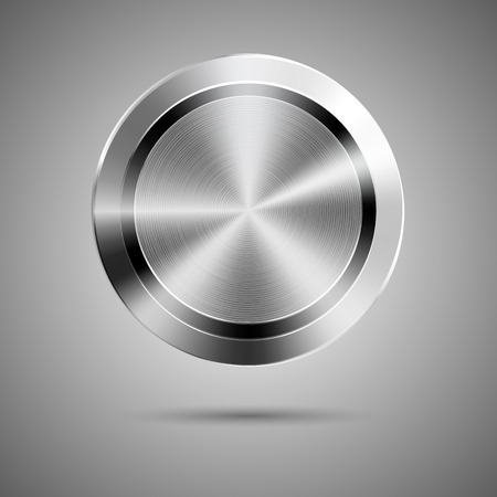 Abstract technology circle button template with metal texture (chrome, steel, silver), realistic shadow and light background for user interfaces (UI), applications (apps) and business presentationsのイラスト素材