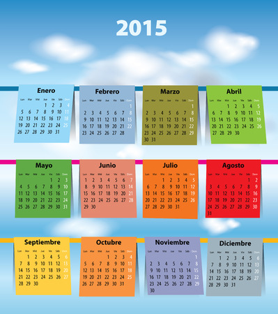 Spanish calendar for 2015 like laundry on the clothline  Mondays firstのイラスト素材