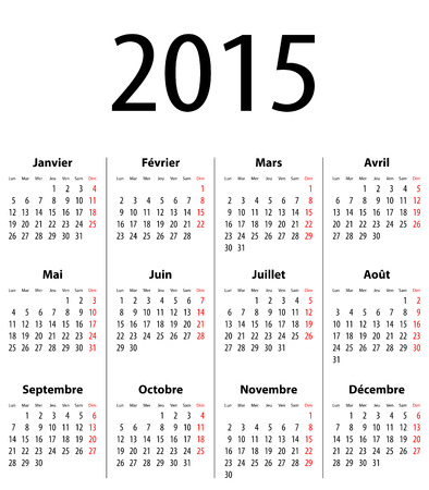 French Calendar grid for 2015. Mondays first. のイラスト素材