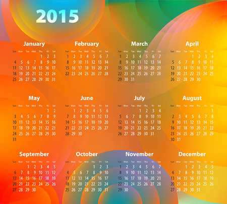 English Calendar for 2015 on abstract circles background. Sundays first. のイラスト素材
