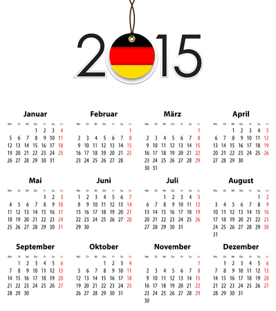 German Solid calendar for 2015 with flag like tag. Mondays first. のイラスト素材
