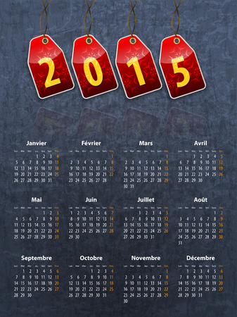 French stylish calendar for 2015 on stone texture with red tags  Vector illustrationのイラスト素材