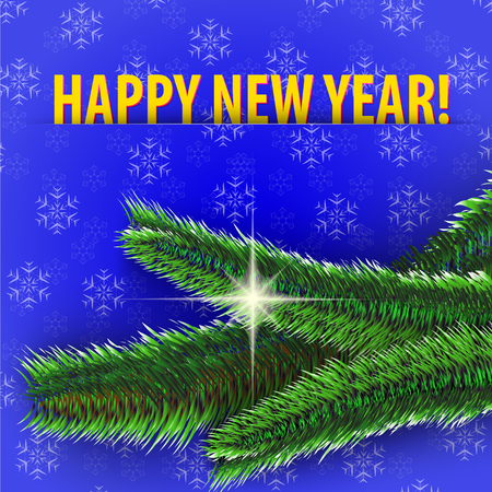 Happy New Year! greeting card on shiny Christmas tree. Vector illustrationの写真素材