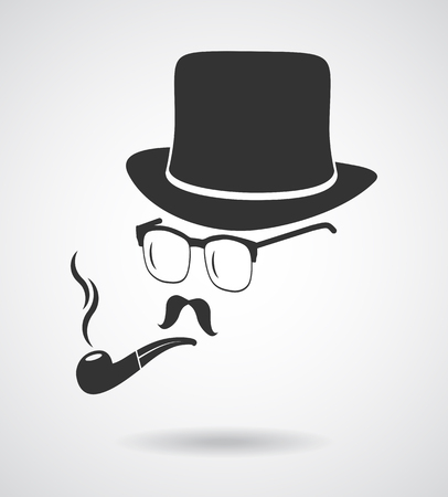 Smoking gentleman. Vintage design elements set like retro man (hats, eyeglasses, moustaches, pipe). Hipster fashion. Man style. のイラスト素材