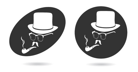 Smoking gentleman. Vintage design elements set like retro man (hats, eyeglasses, moustaches, pipe). Hipster fashion. Man style. Vector illustration.のイラスト素材