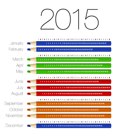 English calendar for 2015 on colorful pencils. Vector illustrationのイラスト素材