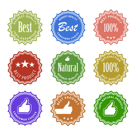 Flat design satisfaction guarantee labels with gesture hand. Vector illustrationのイラスト素材