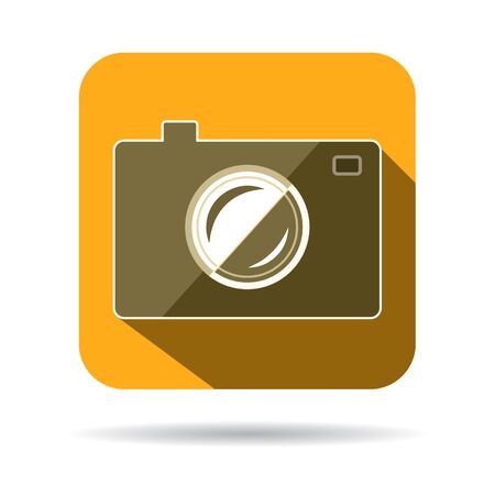 Yellow hipster photo or camera icon with long shadow. Vector illustrationのイラスト素材