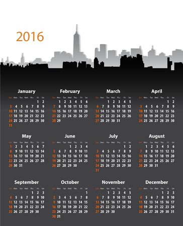 2016 year English calendar on cityscape dark background.のイラスト素材