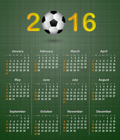 Soccer calendar for 2016 on green linen texture. のイラスト素材