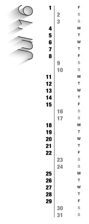 Monthly calendar for July 2016 with vertical digits, grey holidays and empty space for special notes, records. Can be used for business and office calendars, website design, prints and many other situations. Vector Illustrationのイラスト素材