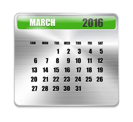 Monthly calendar for March 2016 on metallic plate, orange holidays. Can be used for business and office calendars, website design, prints etc. Vector Illustrationのイラスト素材