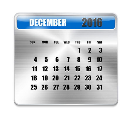 Monthly calendar for December 2016 on metallic plate, orange holidays. Can be used for business and office calendars, website design, prints etc. Vector Illustrationのイラスト素材