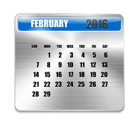 Monthly calendar for February 2016 on metallic plate, orange holidays. Can be used for business and office calendars, website design, prints etc. Vector Illustrationのイラスト素材