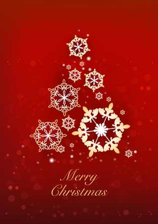 Christmas and New Years red background with Christmas Tree made of snowflakes. Vector illustrationのイラスト素材
