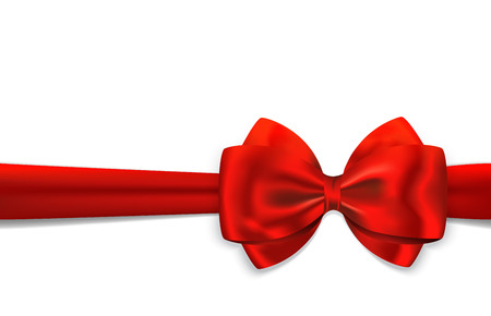 Red gift ribbon with luxurious bow isolated on white background. Vector illustrationのイラスト素材