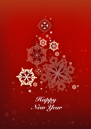New Years and Christmas red background with Christmas Tree made of snowflakes. Vector illustrationのイラスト素材