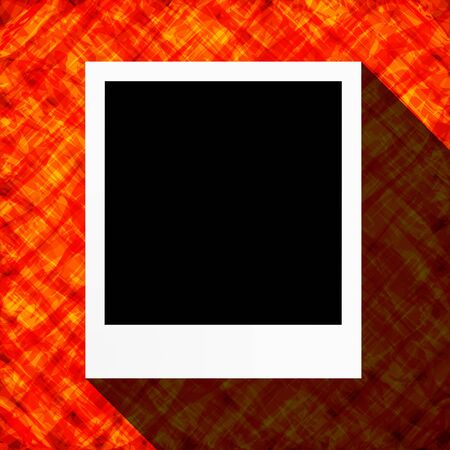 Abstract flat design card with blank photo frame on red background with snowy texture. Vector illustrationのイラスト素材