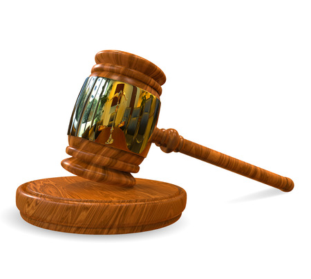 Judge's wooden gavel isolated on white backgroundの写真素材